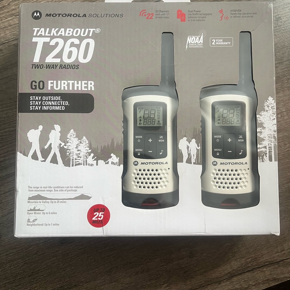 Motorola Talkabout T260 Two-Way Radios - Black and Cream